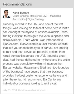 EjarCar.com gets testimonial from happy customer